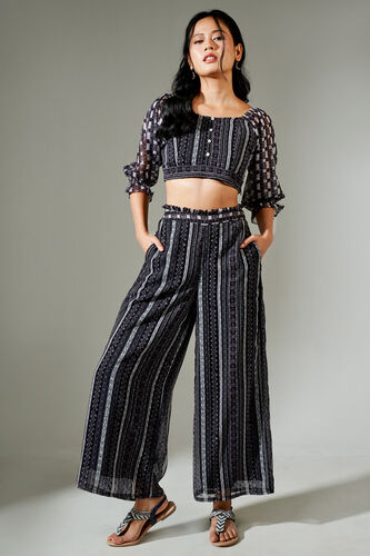 Black Geometric Smocking Cropped Set, Black, image 1